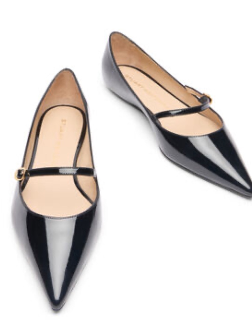 Stuart Weitzman Black Patent Pointed Mary Jane Flats